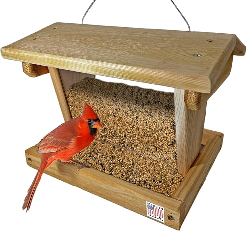 DutchCrafters Cedar Wood Hopper Bird Feeder, Large Hanging Wooden Bird Feeders for Outdoors - Backyard Birdwatching Gift for Seniors, Gardeners, Nature Lovers