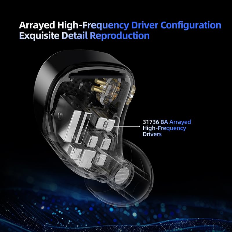 KZ AM16 - Cuffie intrauricolari professionali con 16 driver HiFi IEM, suono cristallino, auricolari da gioco cablati, con cavo a 2 pin (base profonda, con microfono)