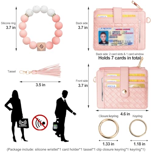 Image of COOLANS Silicone Bracelet Wristlet Wallet Credit Card Holder RFID ID Window Key Ring Tassel Slim Wallet Women Keychain Purse
