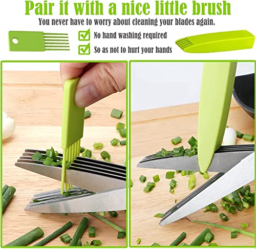Herb Scissors, Multipurpose 5 Blade Kitchen Herb Shears Cutter With Safety Cover & Cleaning Comb, Leaf Herb Stripper, Stainless Steel Chopping Shear For Cutting Chive, Onion, Salad, Vegetables, Papers #TOP4