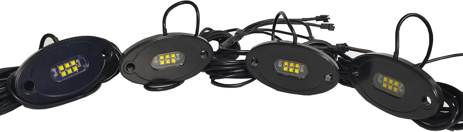 4Pods LED White Rock Lights, 3030-SMD Super Bright Underbody Off-Road Rock Light,12V Underglow Accenct Lights for Truck Pickup ATV Snowmobile