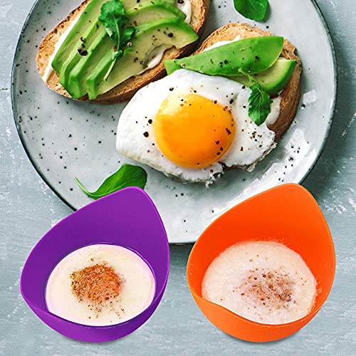Poached Egg Cooker, Silicone Egg Poacher Cups With Ring Standers, Non Stick Egg Poaching Cup For Microwave Or Stovetop Egg Cooking, Gift Box Packaging, 4 Pack (Extra Oil Brush Included) #TOP2