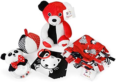 Smarty Baby Bundle - 5 Black, White and Red Infant Toys, Newborn Baby Gifts
