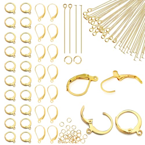 180Pcs No Tarnish Leverback Hooks for Earring Making, stino Hypoallergenic Stainless Steel Jewerly Findings Supplies, Gold Plated & Silver Kit(Gold)