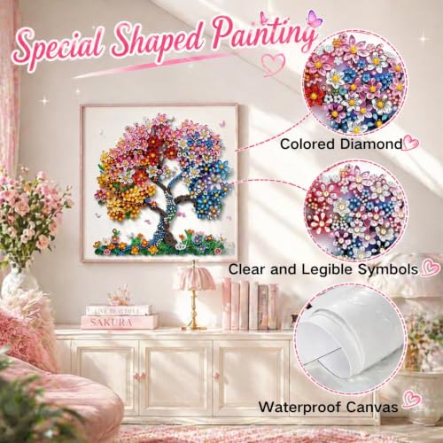 Image of Flavizo Diamond Painting Kit for Adults, DIY Craft with Drill Rhinestones Canvas, Creative Diamonds Artwork, Handmade Decoration Sparkling Home Wall Display (Colorful Tree)