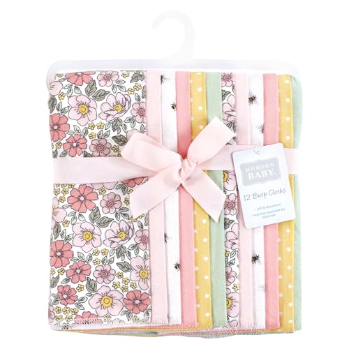Image of Hudson Baby Unisex Baby Flannel Burp Cloth 12pk, Pink Yellow Pretty Floral, One Size