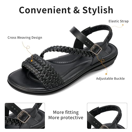 Image of Aomigoct Dressy Womens Sandals Summer: Comfortable Strappy Flats Sandals Women - Casual Walking Woman Shoes