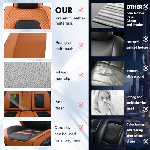 Image of Coverado Car Seat Covers Front Seats, 2 Piece Car Seat Protector with Removable Headrest, Nappa Leather Breathable Front Seat Cushion Side All Wrapped Universal Fit Truck Automotive Most Cars Brown