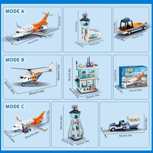 Image of SKY LINE OCEAN City Airport Airplane Building Blocks Set (715+ PCS) | 3-in-1 Passenger Plane, Radar Tower, Baggage Truck & Shuttle Bus | STEM Toy for Kids 6+ | 5 Year Structural Warranty