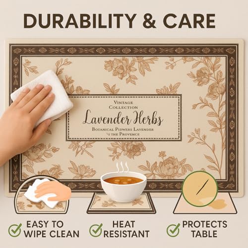 Image of YELONA Leather Dining Table Placemats Set of 6 - Waterproof, Heat Resistant, Anti-Slip, Easy to Clean Table Mats for Dining Table, Kitchen & Home Decor (Taupe Beige, 40 x 30 cm)