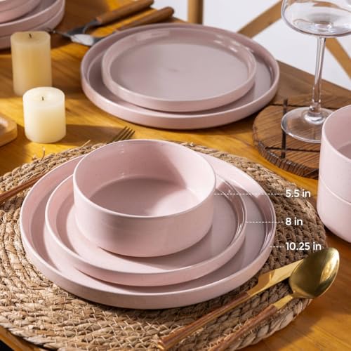 Image of AmorArc Ceramic Dinnerware Set for 8 | Speckled Stoneware Plates and Bowls with Rustic Terracotta Underside| Scratch Resistant,Dishwasher & Microwave Safe Dishes Sets- 24pcs Pink