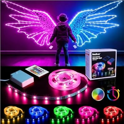 BestLuz Battery Powered LED Strip Lights with Timer, Battery Operated LED Light Strip 6.6ft RGB DIY Lights with Remote Control for Bedroom, TV, Party, Skateboard, Piano, Cabinet, Decor, Indoor/Outdoor