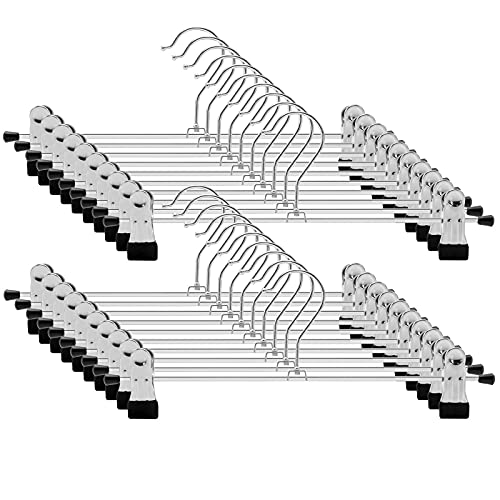 20 Pack Pants Hangers Skirt Hangers with Clips Metal Slack Hangers with Adjustable Non Slip Clip Ultra Thin Durable Clothes Hangers Space Saving Hangers