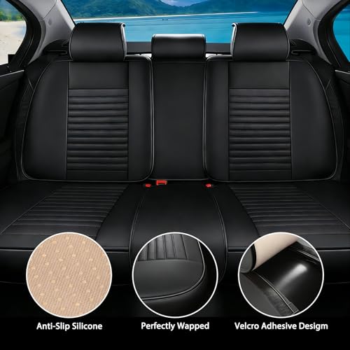 Image of Car Seat Covers Fit for VW Atlas 2018-2025(Black,Front) | Full Coverage Faux Leather Seat Protector Waterproof Airbag Compatible and All-Weather Automotive Seat Covers