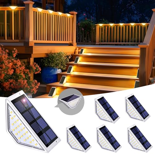 Solpex Solar Step Lights Waterproof 24LED Solar Stair Lights Solar Lights Outdoor for Deck Stairs Step Fence Porch Patio Garden Gutter Pathway Yard (6 Pack Warm White White)