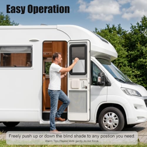 Image of RV Door Window Shade, 12 x 21 Inch, for Lippert Thin Shade Doors | Upgrade Light Blocking Fabric,Smooth & Easy to Pull