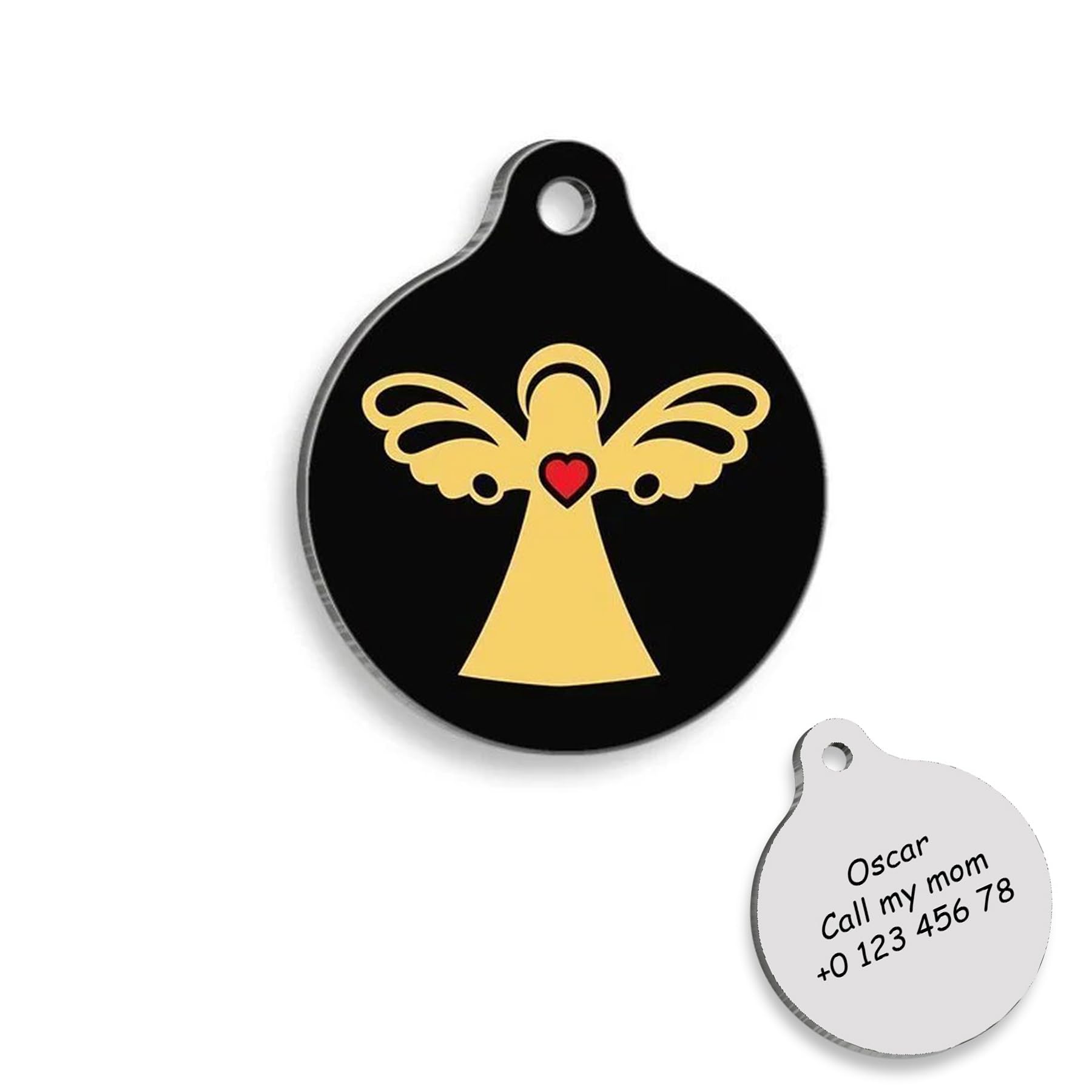 Black Angel Personalized Dog Tag - Custom Name Tag - ID Tag for Dog & Cat - Customized Pet Tags - Dog & Cat Name id Tag - Dog Name Tag - Engraved Dog Tag