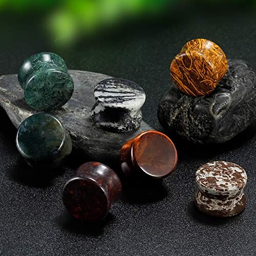 COOEAR 14PC 7 Pairs Stone Ear Plugs Double Flare Saddle Stretching Gauges Expander Stretchers 2G(6mm)-5/8"(16mm)3