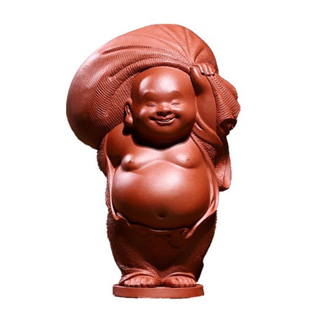 ENGENDER Kung Fu Tea Pet Tea Pet Ornaments Purple Sand Maitreya Buddha Fortune-attracting Handmade Sculptures Table Decorations