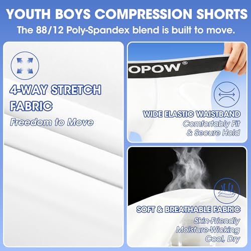 KOOPOW Youth Boys Padded Sliding Shorts with Soft Protective Athletic Cup Underwear, Slider for Baseball, Football, Lacrosse (0933W, Large) - Thumbnail 3