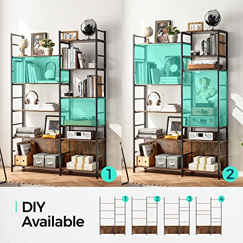 Linsy Home 5 Tiers Bookshelf, Double Wide Diy Industrial Book Shelf With 10 Storage Shelves, Open Display Shelves With Metal Frame For Living Room Bedroom Home Office,Brown #TOP3