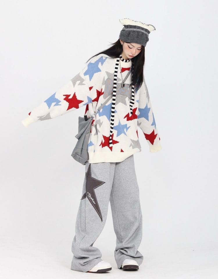 Pooyikoi Women Streetwear Sweatpants Drawstring Elastic Waist Loose Wide Leg Joggers Y2k Star Print Pants Harajuku Trousers - Image 6