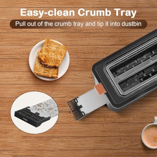 Image of Mecity 4 Slice Toaster, Long Slot Toaster With Warming Rack, Timer, Bagel, Defrost, Reheat Functions, Crumb Tray, 6 Browning Settings, Extra Wide Long Slots, Stainless Steel, 1300W, Grey