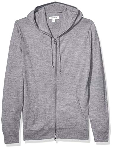 Amazon Brand - Goodthreads Men s Lightweight Merino Wool Acrylic Fullzip Hoodie Sweater, Heather Grey Medium