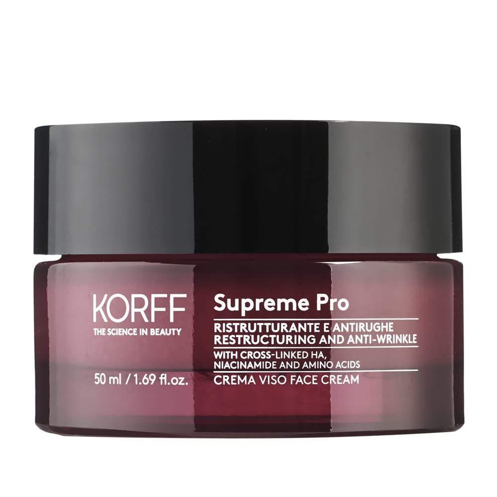 Korff Supreme Pro krem do twarzy, odnawiający i przeciwzmarszczkowy, z kwasem hialuronowym, do wszystkich rodzajów skóry, opakowanie 50 ml