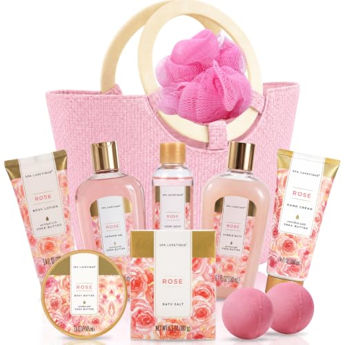 Image of Spa Luxetique Rose 10pc Gift Baskets for Women Spa Gift Set