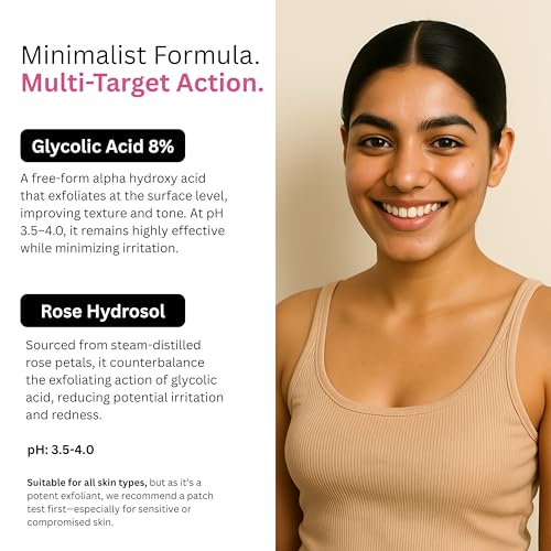 Image of 8% Glycolic Acid Toner | AHA Exfoliating Toner for Face, Scalp & Body | Fades Dark Spots, Evens Skin Tone | Rose Hydrosol | All Skin Types | 200ml