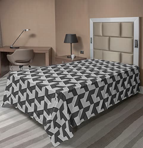 Ambesonne Geometric Flat Sheet, Maze of Cubes Inspired Contemporary Polygonal Monochrome Striped Pattern, Soft Comfortable Top Sheet Decorative Bedding 1 Piece, TwinXL Size, Black and Pale Grey