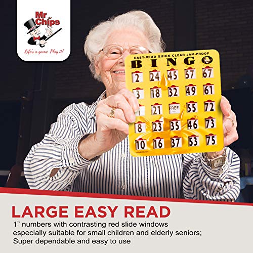 Mr Chips Jam-Proof Easy-Read Quick-Clear Large Print Fingertip Slide Bingo Cards With Sliding Windows - 25 Pack In Gold Rush Style #TOP2