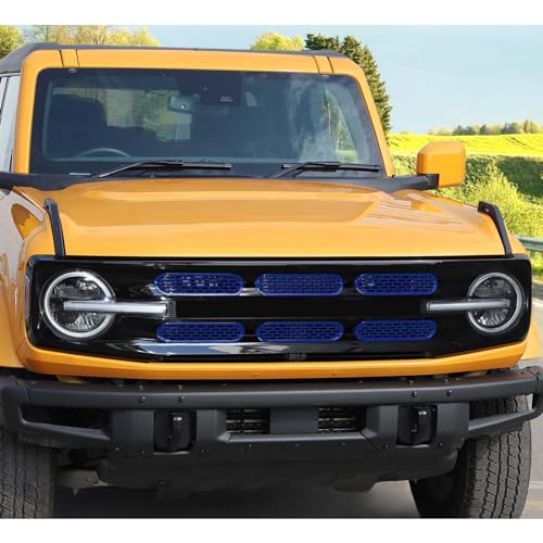 Image of Jimen Compatible with Ford Bronco 2021-2023, 6PCS Front Grille Inserts Mesh Grill Cover Exterior Trim Accessories (Dark Blue)