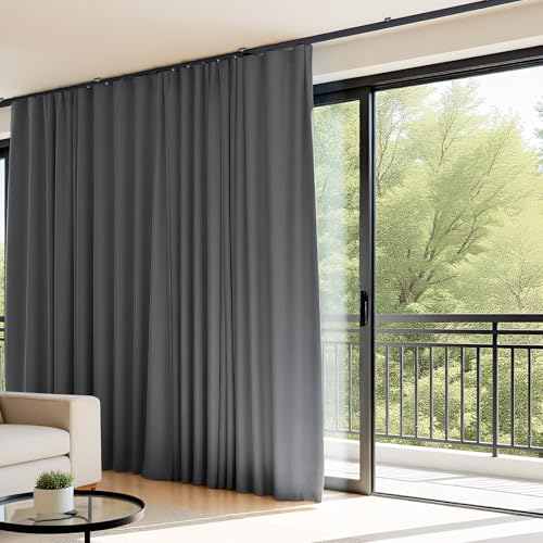 Room Divider Curtains Flexible Ceiling Tracks set Curtain track Ceiling Mount Blackout Curtain for Living Room Bedroom Ceiling Curtain Rod Privacy Dividers Panels W120 x H84 Grey Drape & Black rail