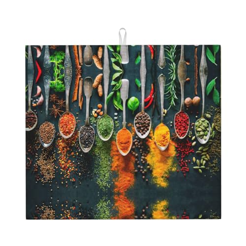PanaRL Impresión de Especias, Tapetes para secar Platos, tapete Absorbente para escurridor de Platos, tapete para Fregadero, Almohadilla de Secado, 41X46 cm