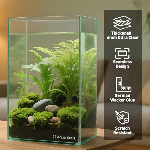 Image of 10 Gallon Rimless Aquarium, Tall Low Iron Glass Fish Tank | Ultra clear 6mm glass, 11.8 x 11.8 x 17.7 in vertical design for aquascaping, betta fish, shrimp tanks and planted setups