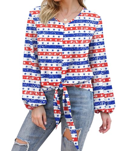 VIISHOW Elegant Red White Blue Chiffon Blouse,Independence Day Festive Top
