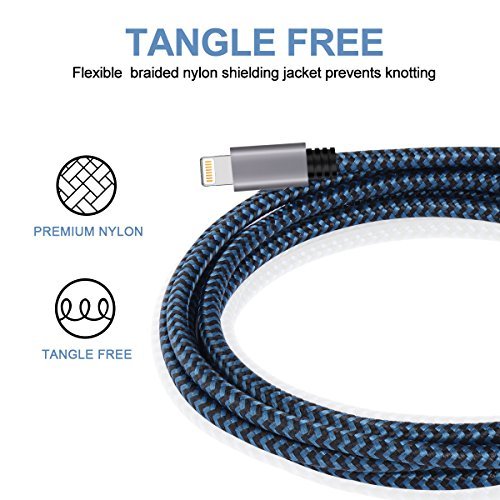 Everdigi iPhone Charger 3Pack 10FT Nylon Braided 8Pin Lightning to USB Cable Charging Cord for iPhone X 8 8Plus 7 7Plus 6s 6sPlus 6 6Plus SE 5 5s 5c iPad iPod & More (Blue)