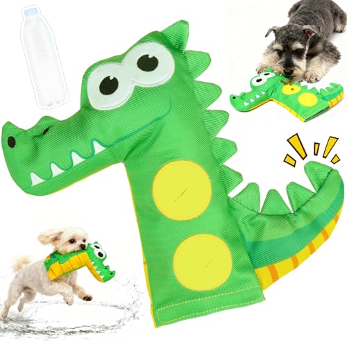 EXPAWLORER Squeaky Floating Dog Toy, Crinkle Paper Dog Toy with Squeaker Plush Water Bottle Toy with No-Stuffing Body, Interactive Puzzle Training Toys for Small Medium Dogs Puppy, Crocodile