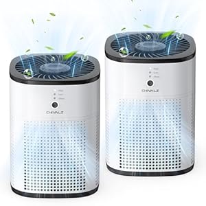2 Pack CHIVALZ Air Purifiers for Bedroom with True HEPA Filter for Smoke, Dust, Pollen, Pet Dander, Small Air Purifiers for Home Bedroom, Quiet Air Cleaner with 24dB Sleep Mode, White & Black