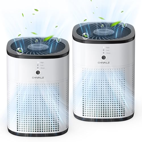 2 Pack CHIVALZ Air Purifiers for Bedroom with True HEPA Filter for Smoke, Dust, Pollen, Pet Dander, Small Air Purifiers for Home Bedroom, Quiet Air Cleaner with 24dB Sleep Mode, White & Black
