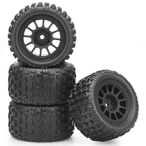 1/18 RC Wheels and Tires, daitoku 4PCS Pre-Glued 12mm Hex RC Buggy Tires for Typhon Grom Arrma Granite 1/18 1/14 RC Car
