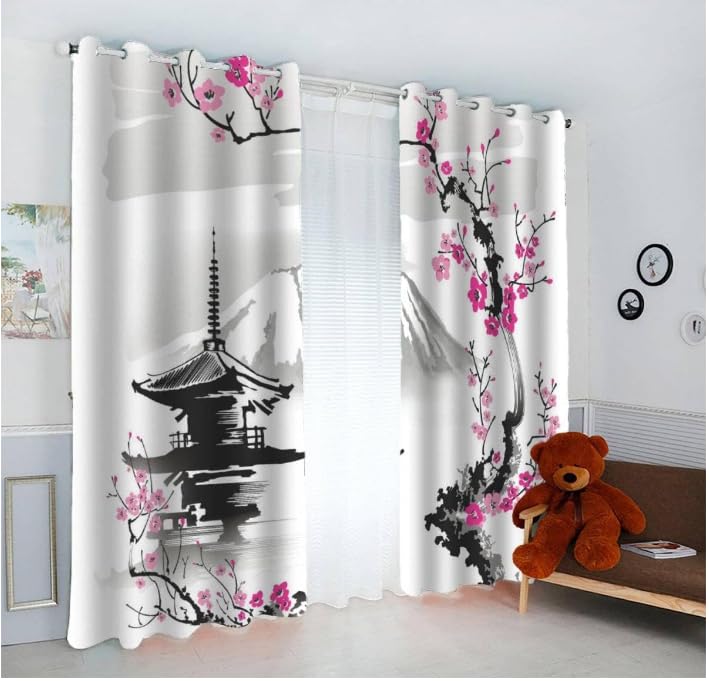 Rideaux Style Japonais Chambre pour Adultes Art Japonais Rideau Occultant Chambre Fille Garcon Rideaux Chambre Ado Isolation Thermique et Réduction du Bruit Rideau （200x200 cm）