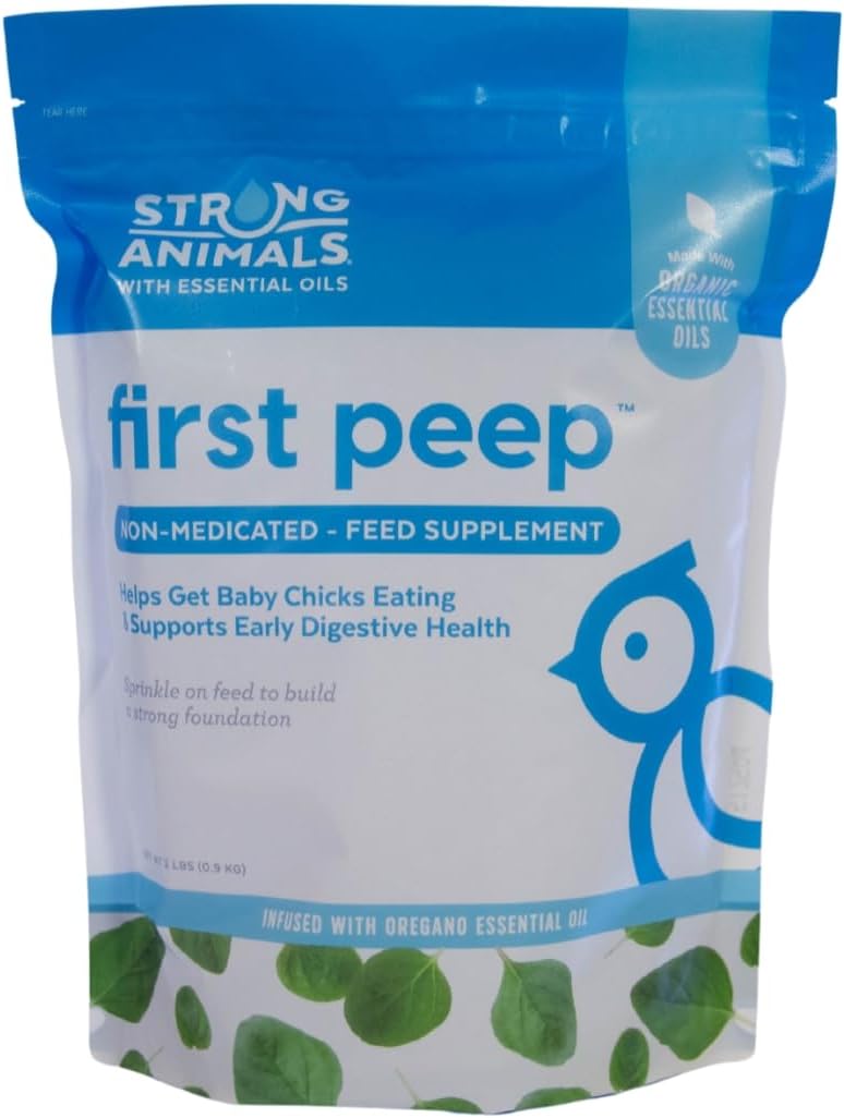 First Peep – Natural Feed Supplement for Building Early Digestive Health in Baby Chicks; Contains Organic Oregano Essential Oil, Kelp and Prebiotics (2 lb. Pouch)