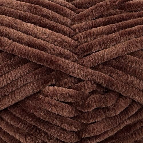 Image of Cuddly Velvet Chenille Yarn, Super Soft Fluffy Bulky for Knitting Crocheting Crafting Blanket Amigurumi, Durable for Shedding, 100 Gram (3.53 Ounces) 109 Yards (100 Meters) (Chocolate Brown)
