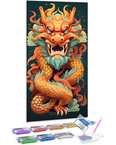 Cuadro de dragón chino en pintura de diamantes 5D Jumpdot, manualidad relajante de 70x40 cm