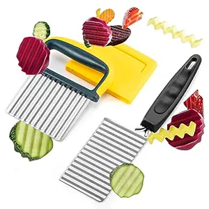 2 Pieces Crinkle Cutter Stainless Steel Potato Carrot Chip Vegetable Vegetarian Diet Crinkle Wavy Chopper Cutter French Fry Slicer Kitchen Gadgets