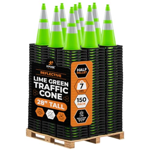 Image of Xpose Safety 28 inch Lime Traffic Cones 6 inch & 4 inch Reflective Collar