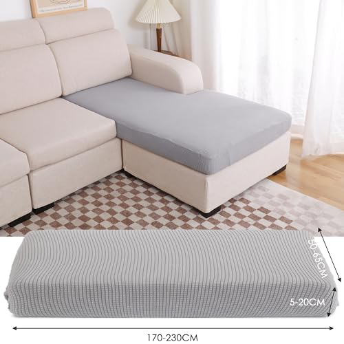 HOMEYA - Funda para cojin de Sofa, Protector de cojin de Asiento Ajustable con Elastica, Tela de Poliester (Gris Claro, Chanise Longue - 170x50x20) - imagen 3